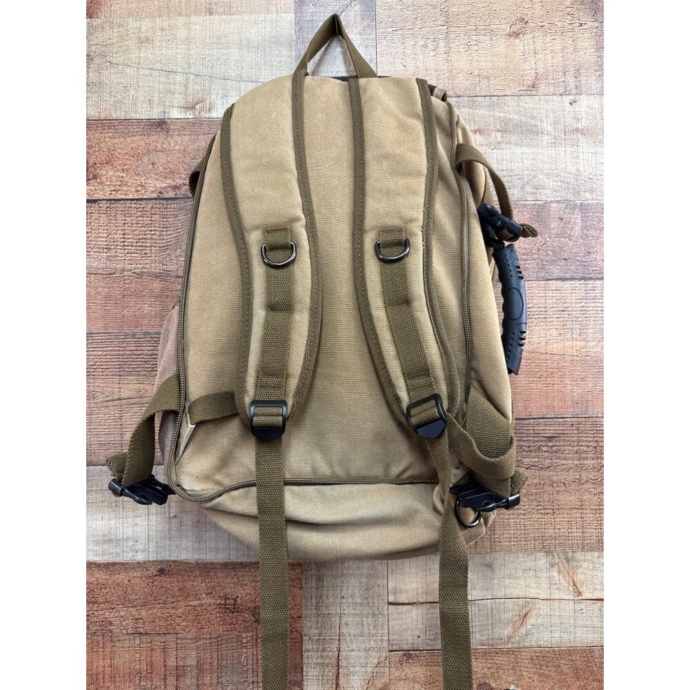 Canvas Backpack Travel Bag Hiking Bag Camping Bag Rucksack Khaki - Picture 3 of 7